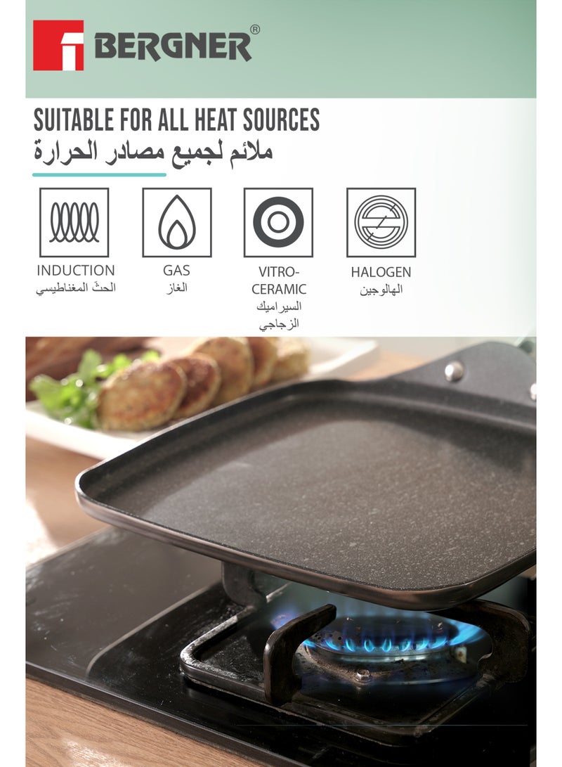 Bergner 27cm Triply Stainless Steel Square Multi Crepe Pan with Quantanium Nonstick Coating, Low-Oil Heralthy Cooking Tawa for Dosas, Roti, Pancakes, Fast Even Heating,  Gas & Induction Compatible - Image 4